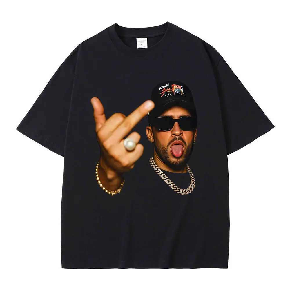 

Rapper Bad Bunny Face Graphic Merch T-shirt Men Women Hip Hop Fashion Oversized Streetwear Male Casual Vintage Cotton T Shirts