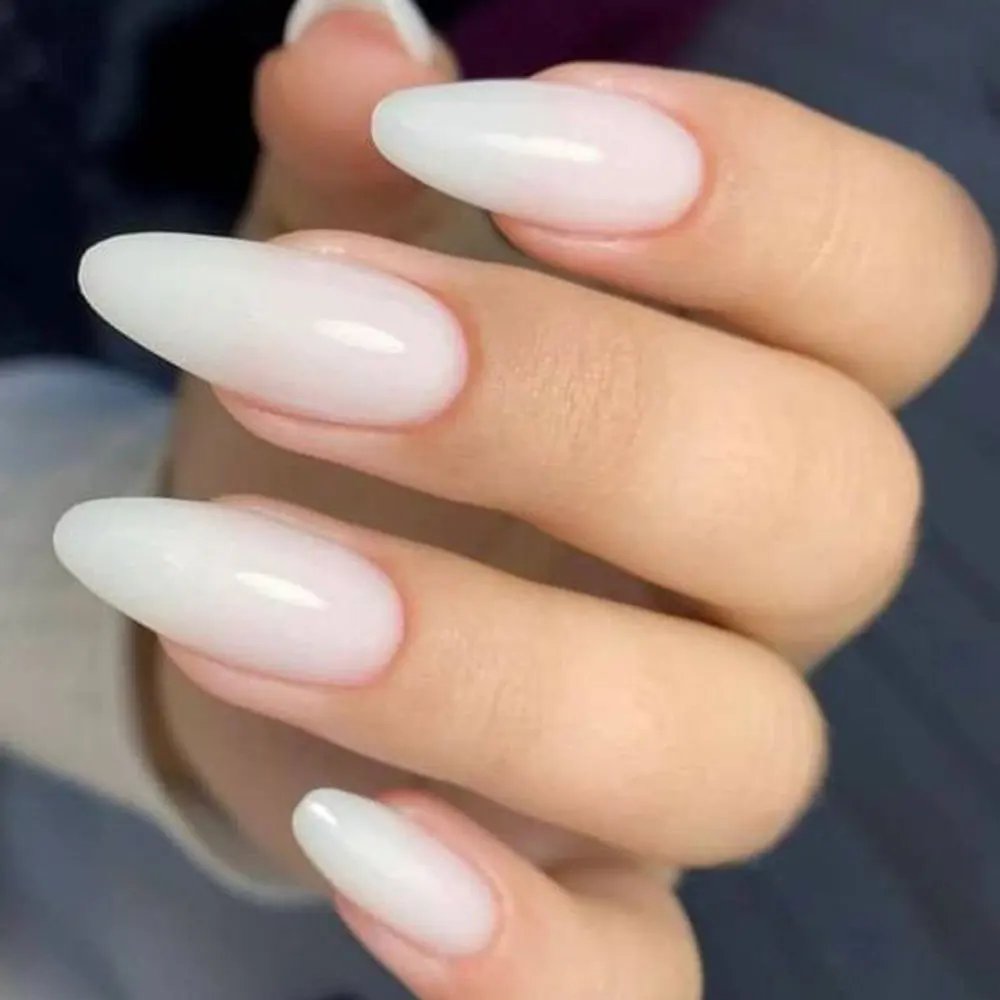 120pcs/box Red White Glossy Acrylic Medium Almond False Nails Solid Color Press-On Nails 12 Sizes Almond Artificial Fake Nails