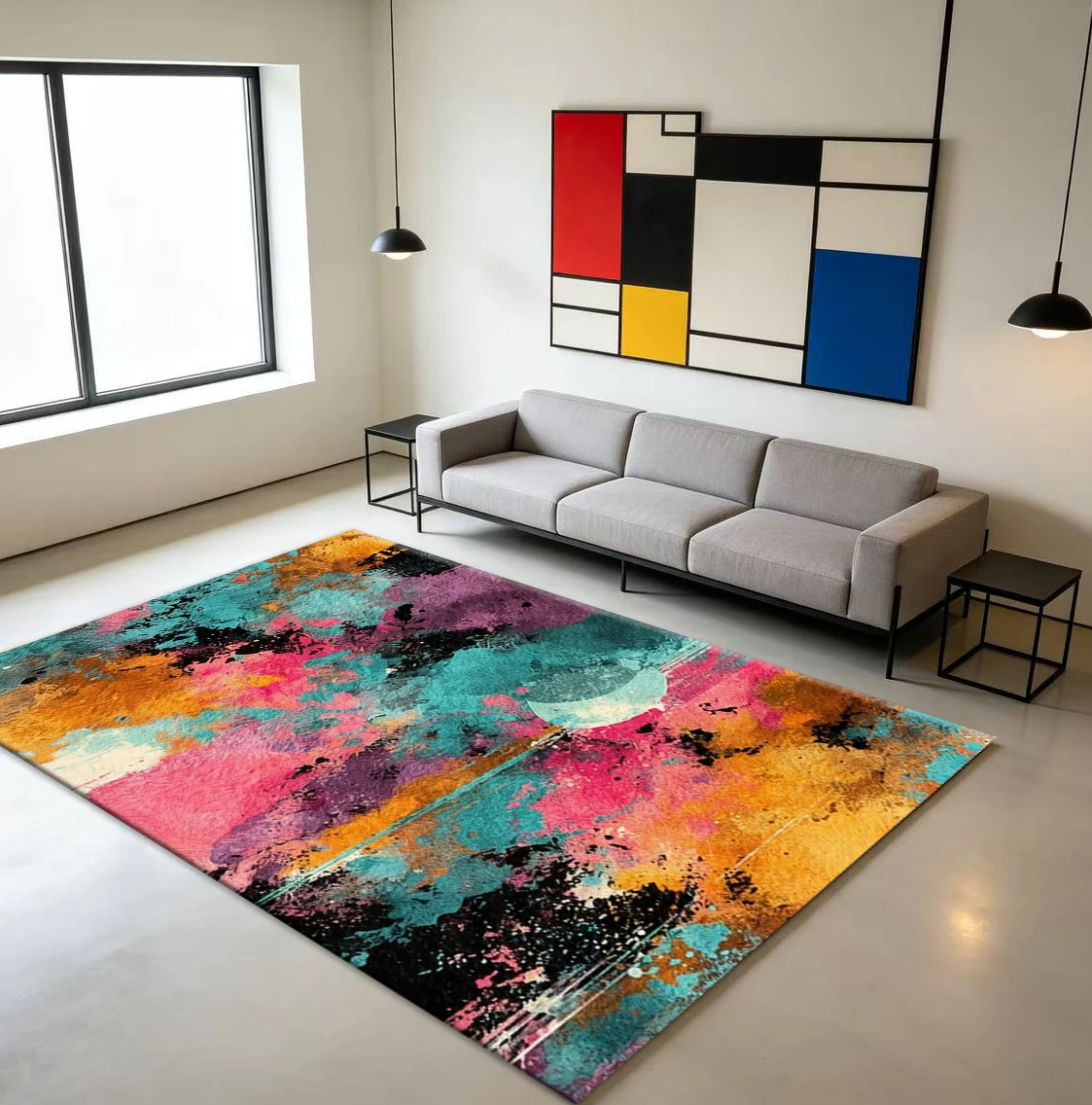 Colorful Splash Art Carpet Flooring Modern Abstract Painting Area Rug Stylish Living Room Decor Rug