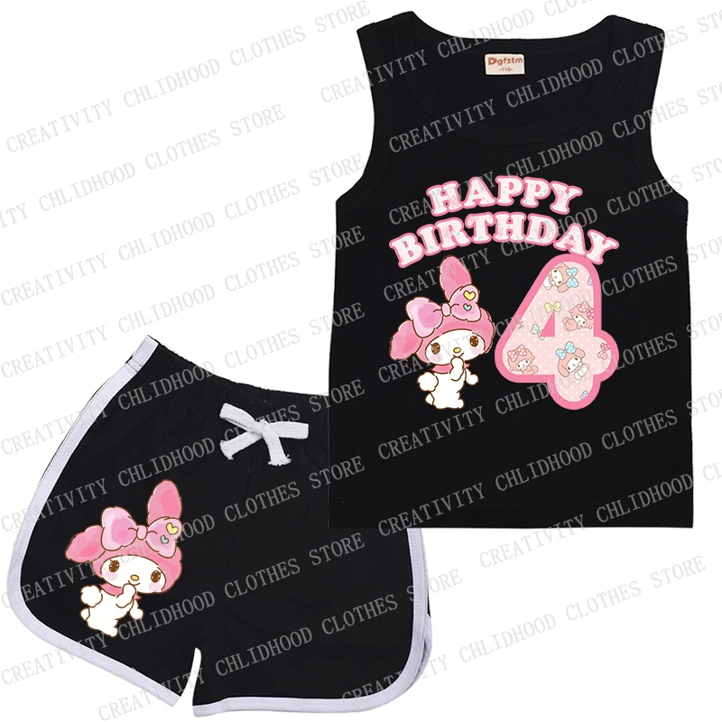 Melodys Children Sports Suit Number 123456789 10 11 12 13 14 Kids Vest & Shorts Cartoon Casual Clothes Sleeveless Girl Boy Sets