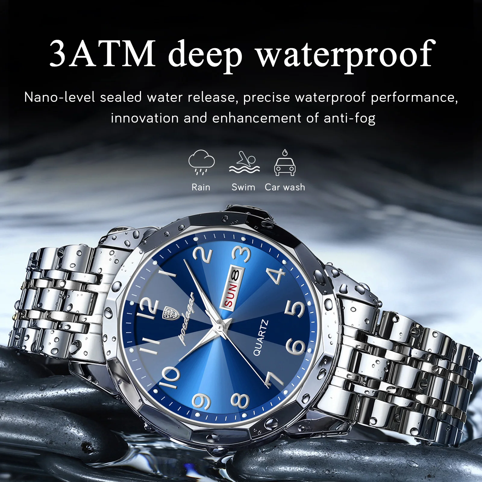 POEDAGAR Top Luxury Men Wristwatch Waterproof Luminous Date Week Man Clock Business Stainless Steel Quartz Fashion Men's Watches