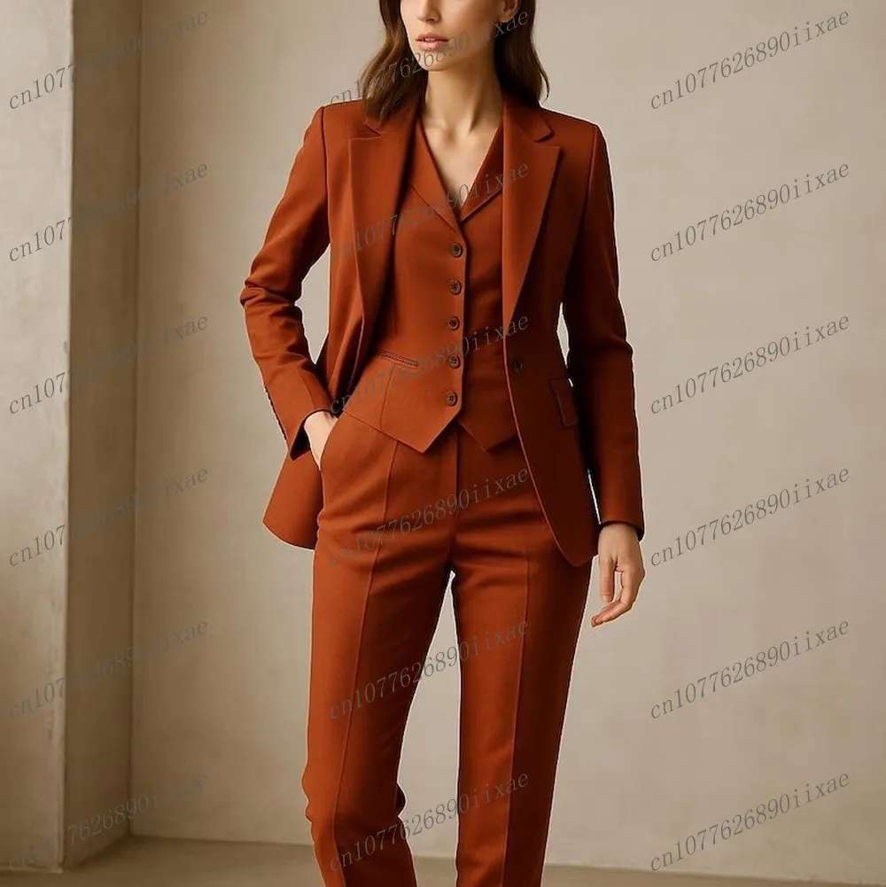 

New Formal Occasion Tangerine Women Suit Wedding Party Business Office Lady Tuxedos 3 Piece Set Blazer Vest Pants Customized