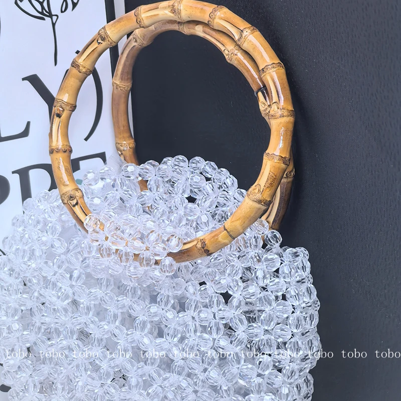 New Acrylic Circle Shape Handbags for Women Unique Bamboo Handle Dinner Party Wallets Ladies Luxury Designer Bags Makeup Bag view 5