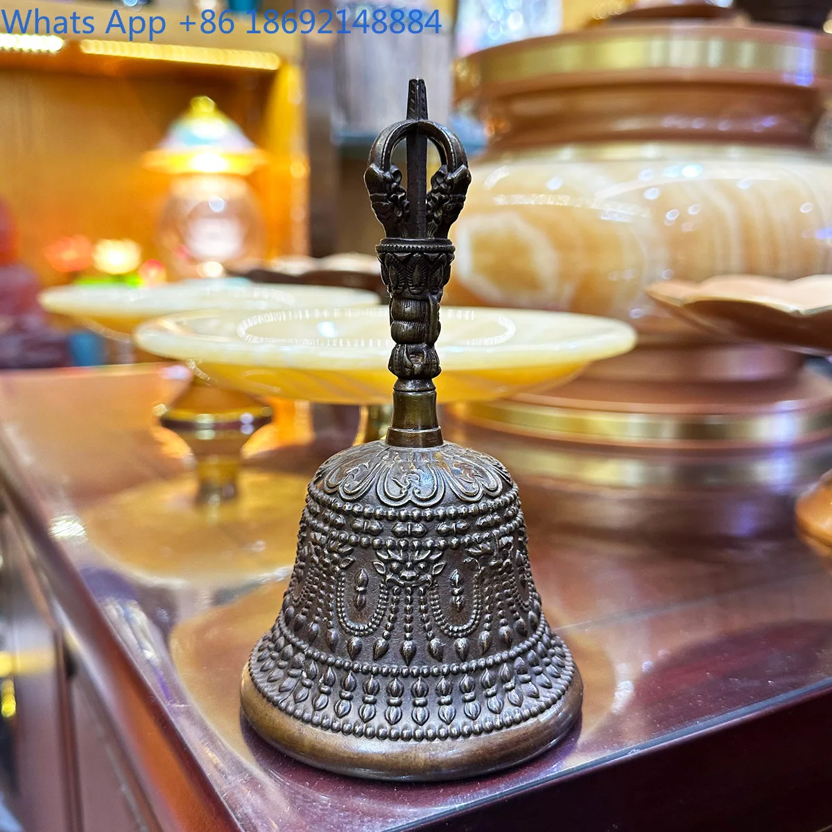 Handcrafted Copper Five Prong Vajra Bell with Auspicious Carvings Tibetan Style Home Decor Ritual Wind Chime for Spiritual