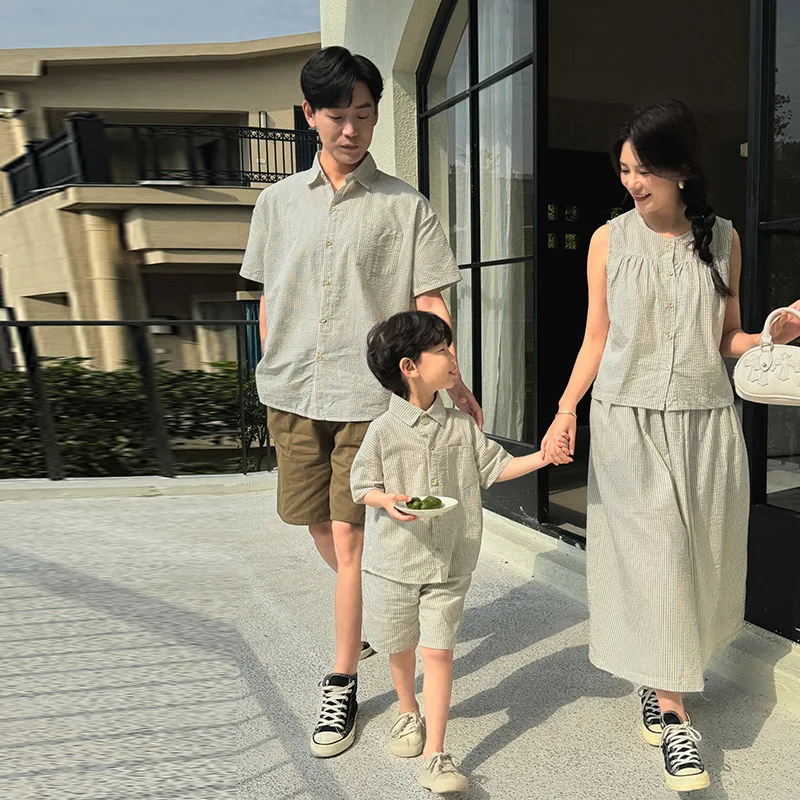 Women Men Matching Clothes for Couples Brother and Sister Set Mom Daughter Vest Skirts Outfits Dad Son Kids Shirts Shorts Suit