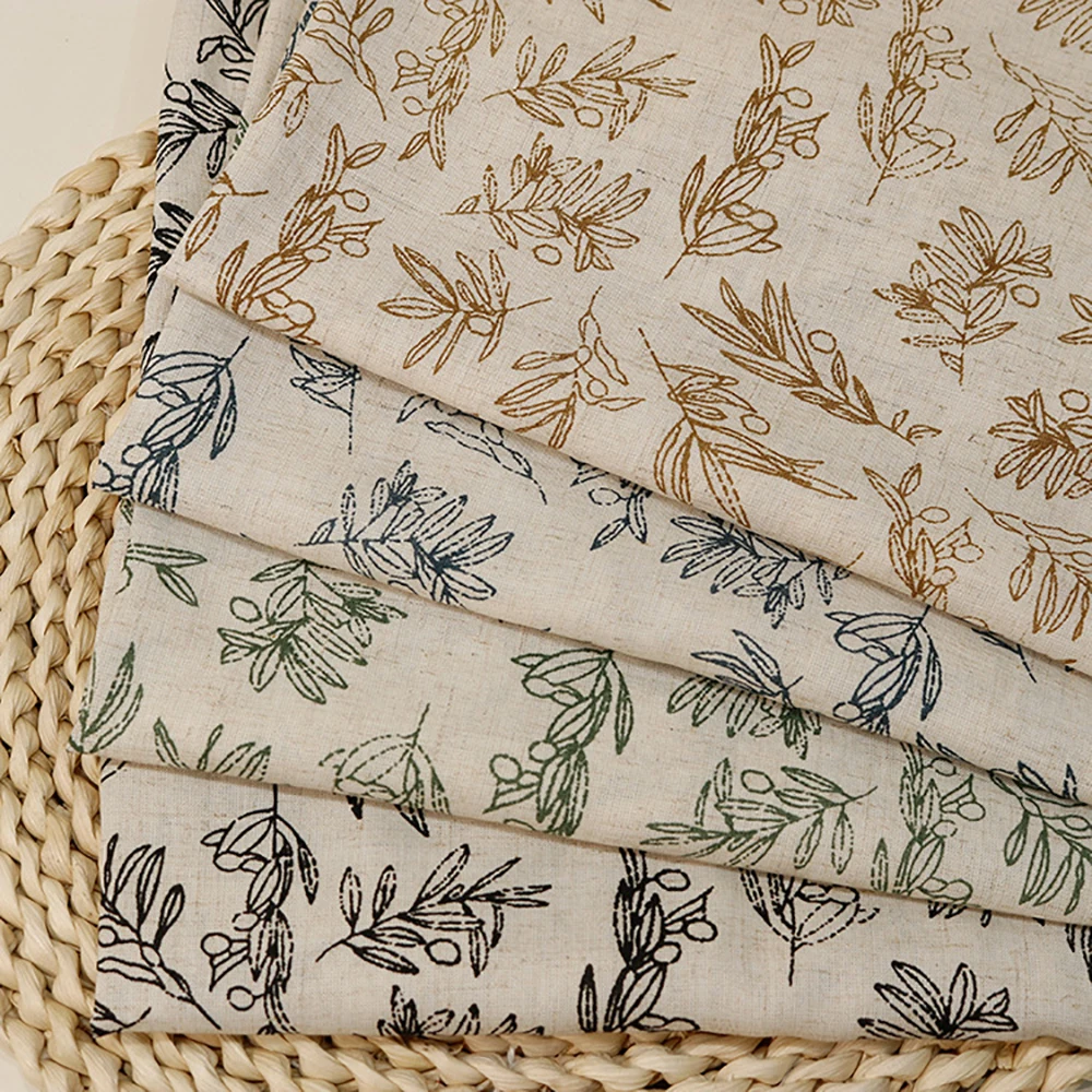 

New Plant Leaf Printed Fabric Linen Cotton Material Bohemian Style Clothing Handmade DIY Fabric