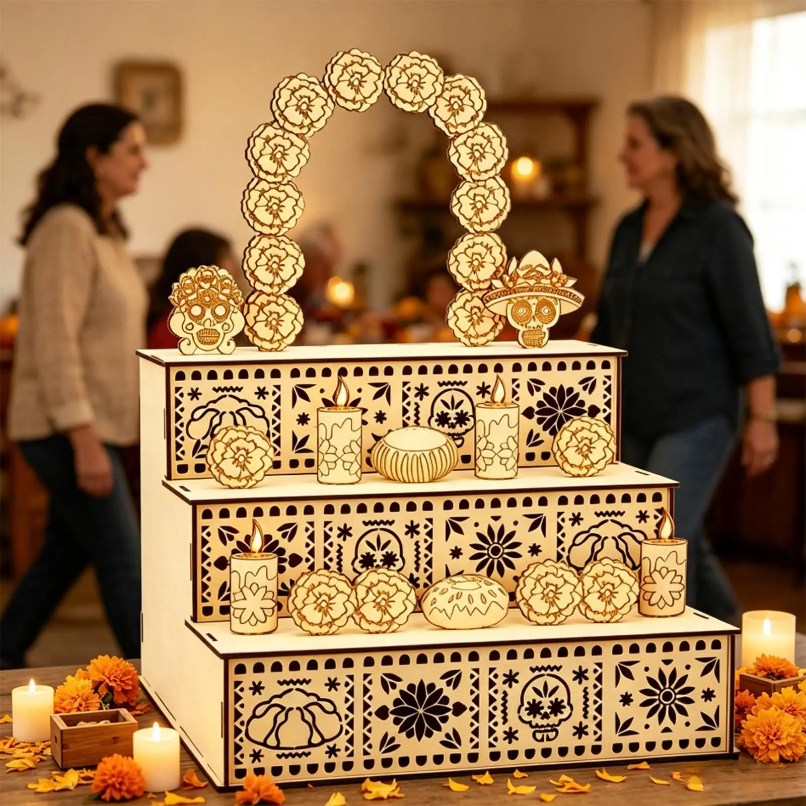 Day of the Dead Altar Kit Wooden 3-Tier Seasonal Decoration Day of the Dead Decorations for Buddhists Practitioners Wiccans