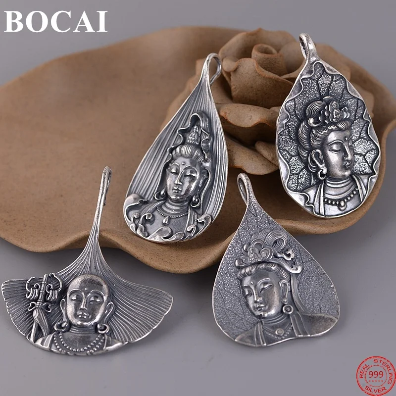 BOCAI S999 Sterling Silver Pendant for Men Women Manjushri  Samantabhadra Avalokitesvara Argentum Amulet Jewelry