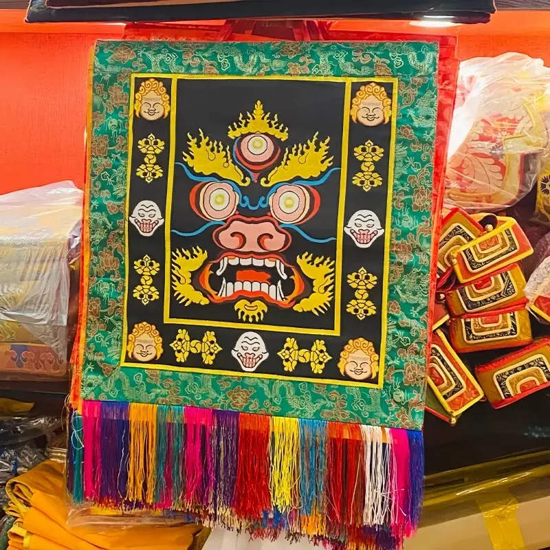 Tibetan Style Gold Mahakala Embroidery Waist Sash Vajra Dance Costume Handmade Ritual Accessory Colorful Tassels Temple Worship - view 6