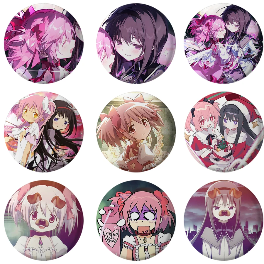 Nuevo Puella Magi Madoka Magica Pins Linda figura de Anime Homura Miki Sayaka broche Cosplay insignia mochila zapatos accesorios de joyería