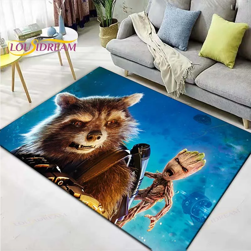 

3D Marvel Hero Role Rocket Raccoon Carpet Outdoor Rug Area Rug Non-slip Carpet Bedroom Decor Carpet for Kids Luxury Gift