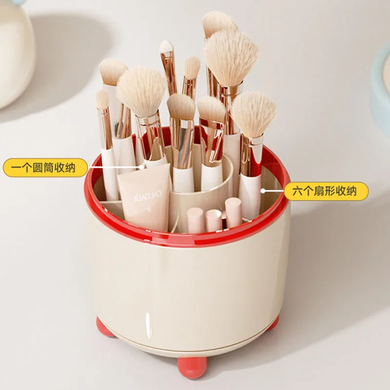 360 °   حامل فرشاة مكياج دوار مع غطاء مقاوم للغبار، منظم فرش مكياج دوار مقاوم للغبار، منظم أدوات التجميل الشفاف