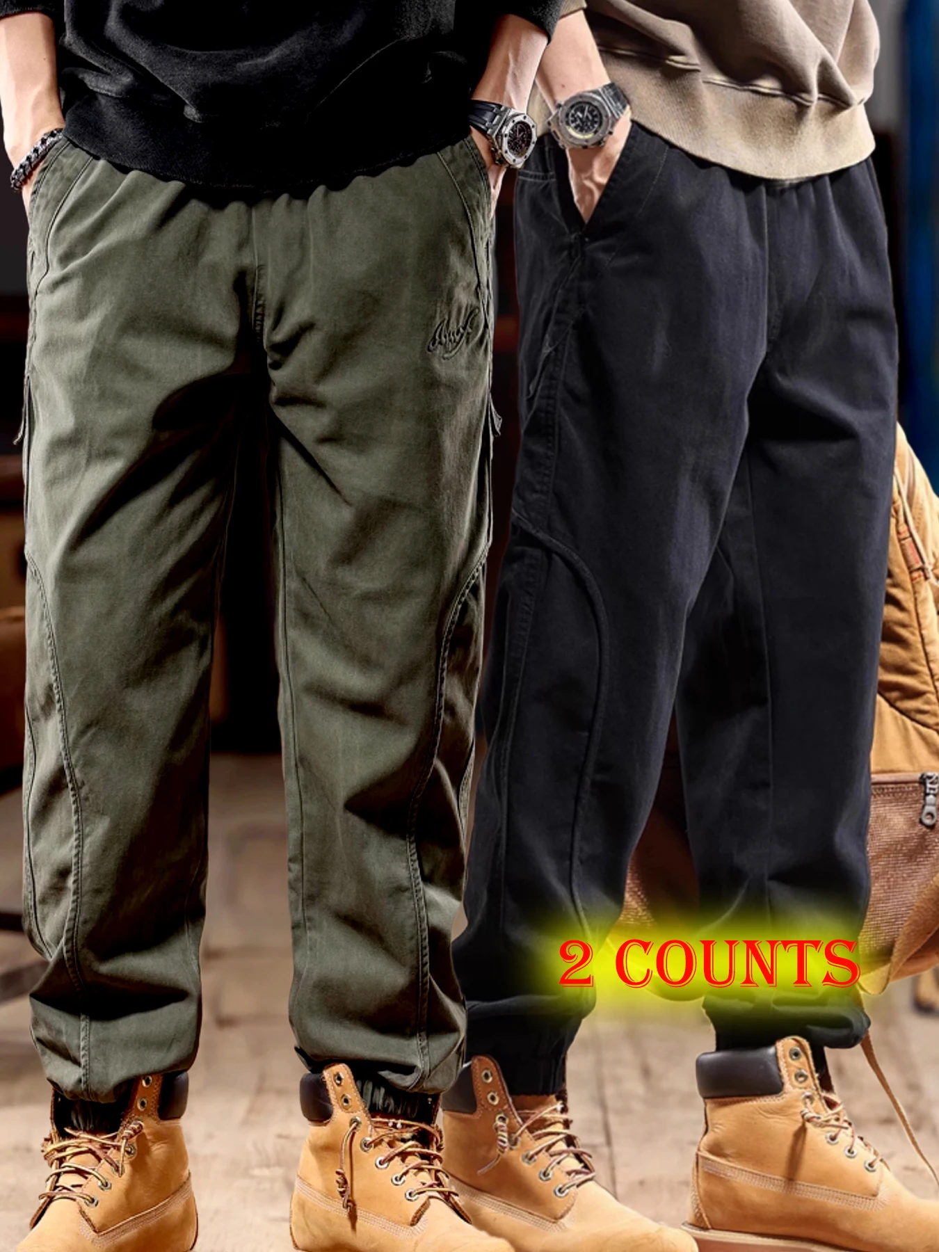 

Cargo Pants Trousers for Men Full Length Solid Color Loose Multi-pocket Drawstring Pockets Pants Male Cargo Pants