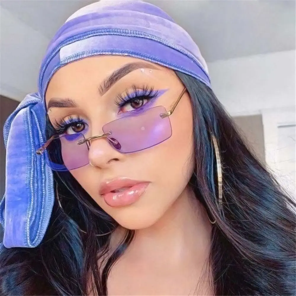 Luxury Design Eyeglasses UV400 Small Sun Glasses Rectangle Rimless Women Vintage Sunglasses Gradient Glasses image 4