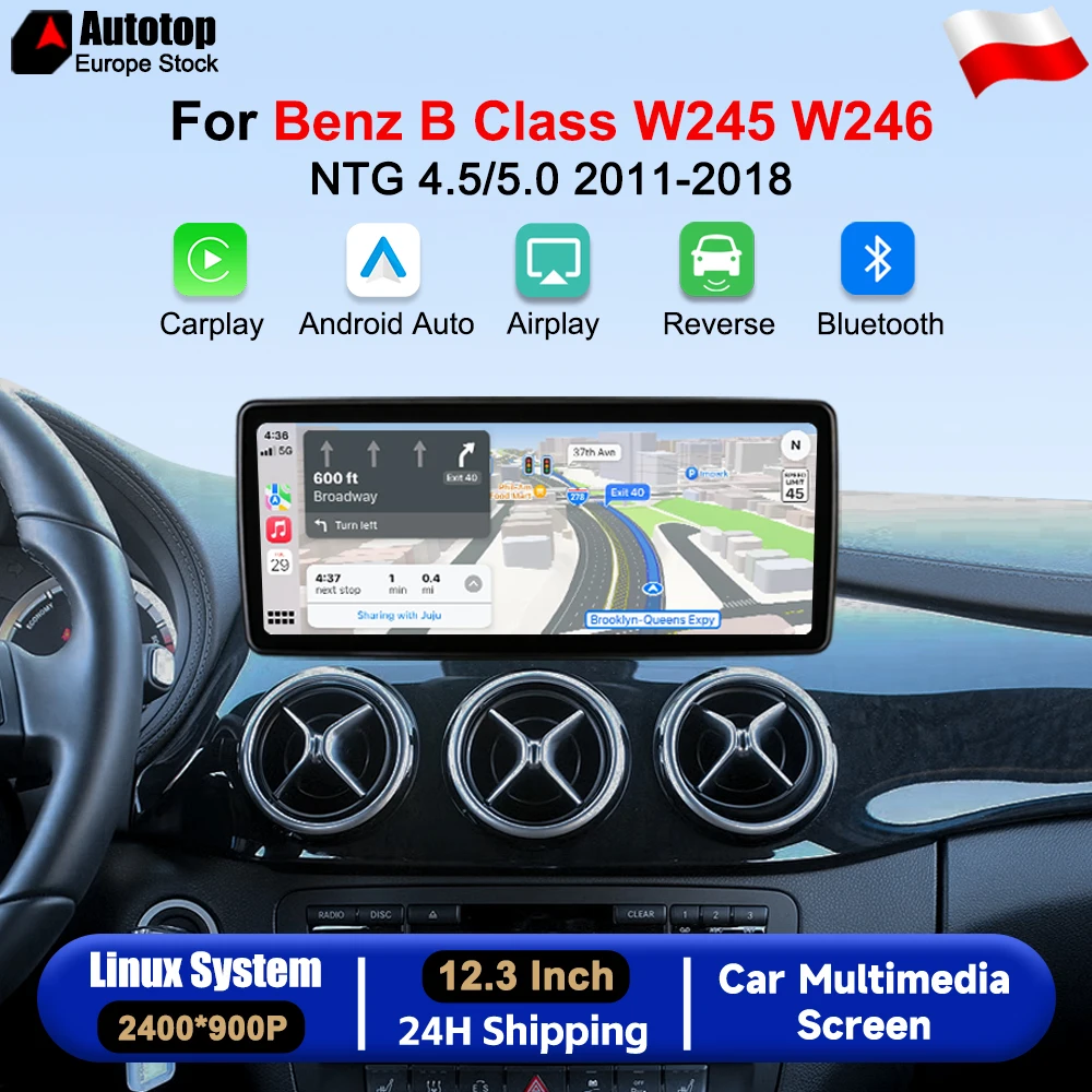 AUTOTOP, sistema multimediale per auto con schermo da 12,3 pollici, compatibile con CarPlay wireless e Android Auto, per Mercedes Benz Classe B W245 W246, modelli 2011-2018, sistema NTG4.5/5.0,