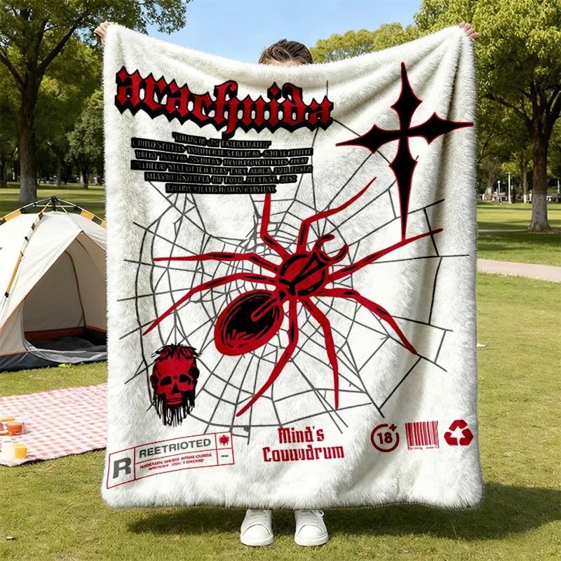 Vintage Spider Graphic Flannel Blanket, Pump Cover Spider Flannel Throw, Retro Training Cozy Blanket
