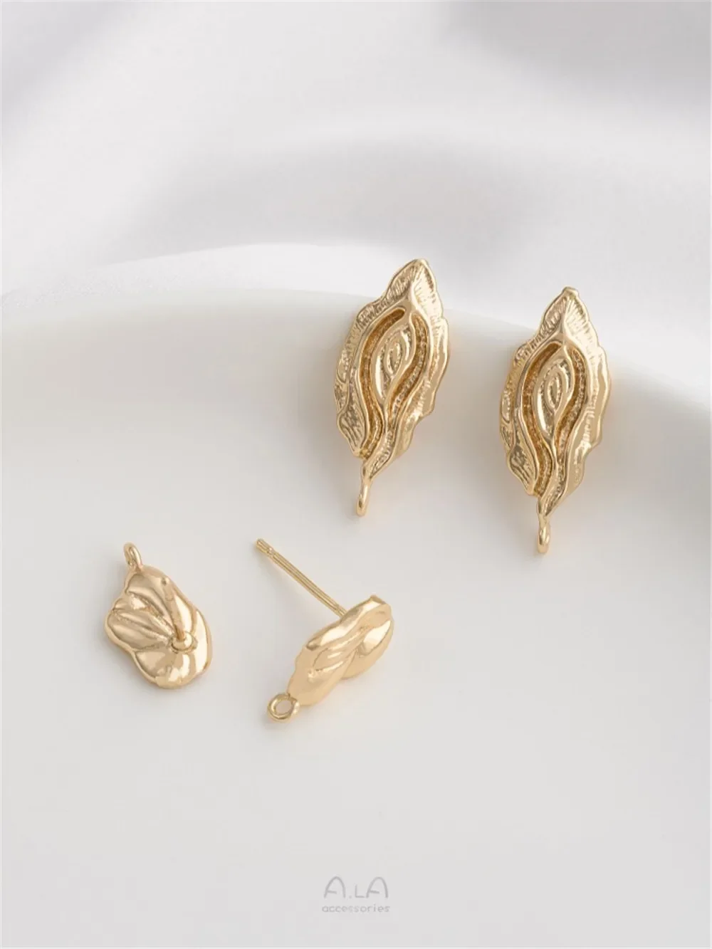 925 Silver Needle 14K Gold Wrapped Leaf Shape with Hanging Ring DIY Earrings Handmade Material Earring Jewelry Accessories E344