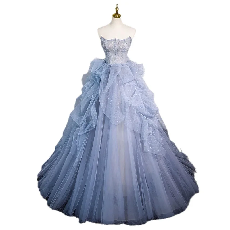 Quinceanera Dresses Fashion Blue Women Party Prom Dress Elegant Off The Shoulder Ball Gown Customized Backless Quinceanera Gown