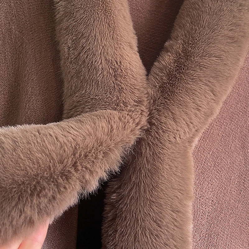 Neuer Winter-Umhang aus verdickter Nerzwolle mit vollen Borten, Kunstpelz-Umhang – Damen-Umhang mit Kapuze, lockerer Fleece-Umhang, Mantel, Partykleid, warm – Detail 10