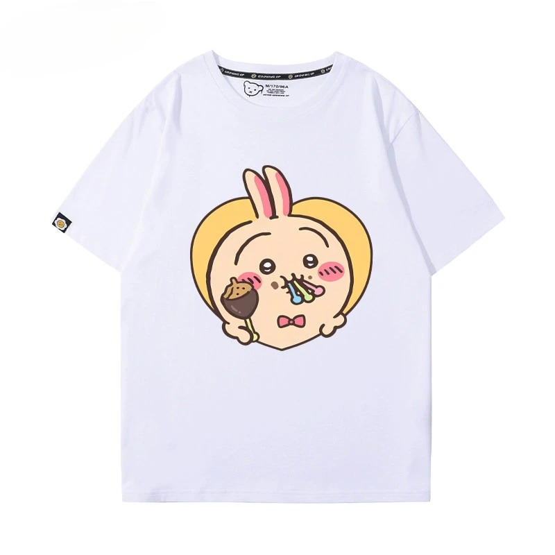 Chiikawa Usagi Hachiware Graphic T Shirt Kids Adults Cotton Loose Cute Couple Summer Short Sleeve Tops