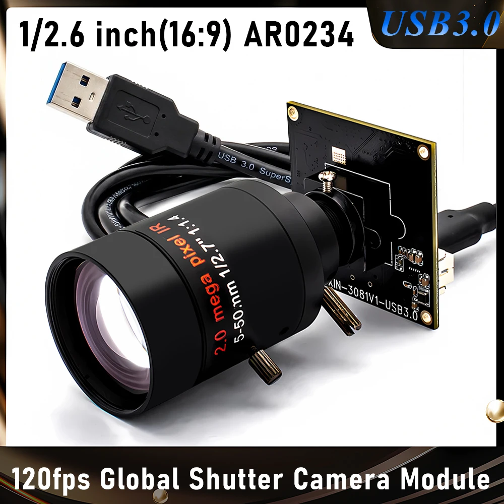10X Zoom Global Shutter USB3.0 Camera Module 2.3MP 120FPS 1/2.6 Inch AR0234 With M12 Lens Plug Play For Machine Vision Meeting