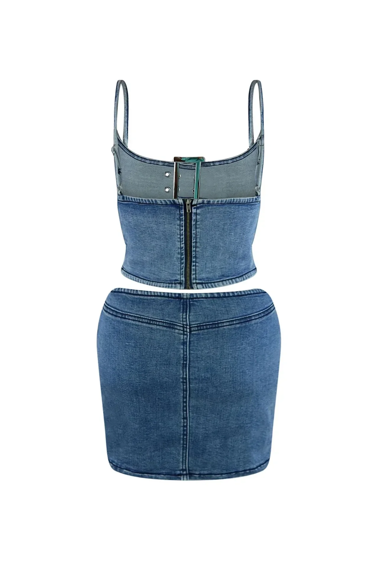 Two Piece Set Women Sexy Ensemble Adjustable Buckle Elastic Halter Short Top Package Hip Skirt Casual Denim Suit Skirts Outfits
