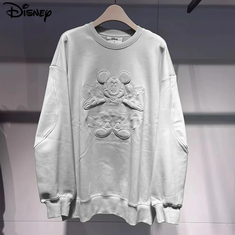 Imagem -02 - Disney-mulheres Mickey Mouse Algodão Bordado O-neck Moletons Moda Casual Pullovers Brand Clothing Top Nova Chegada