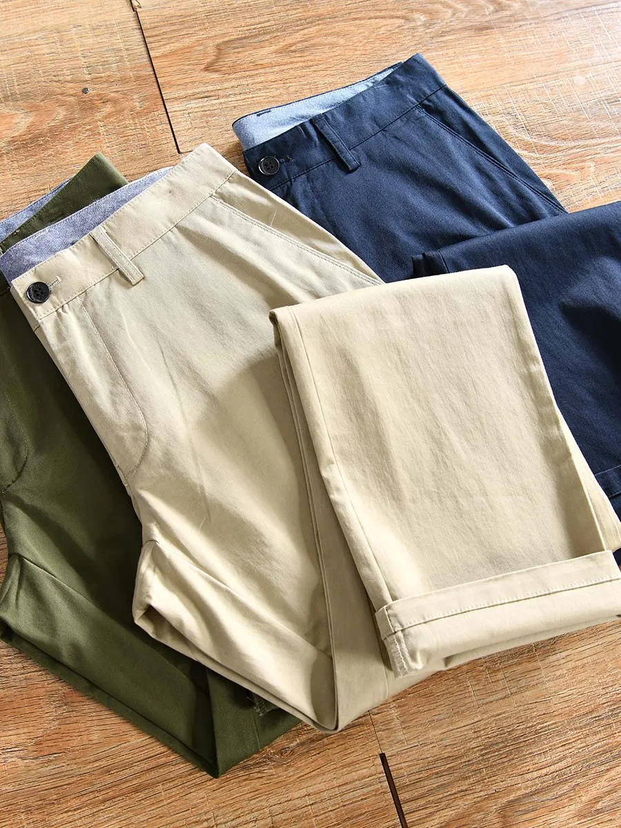 Nordic Elastic Cotton Men's Casual Pants Spring Fashionable All-Match Slim Straight Leg Trendy Leisure Trousers Unconstrained
