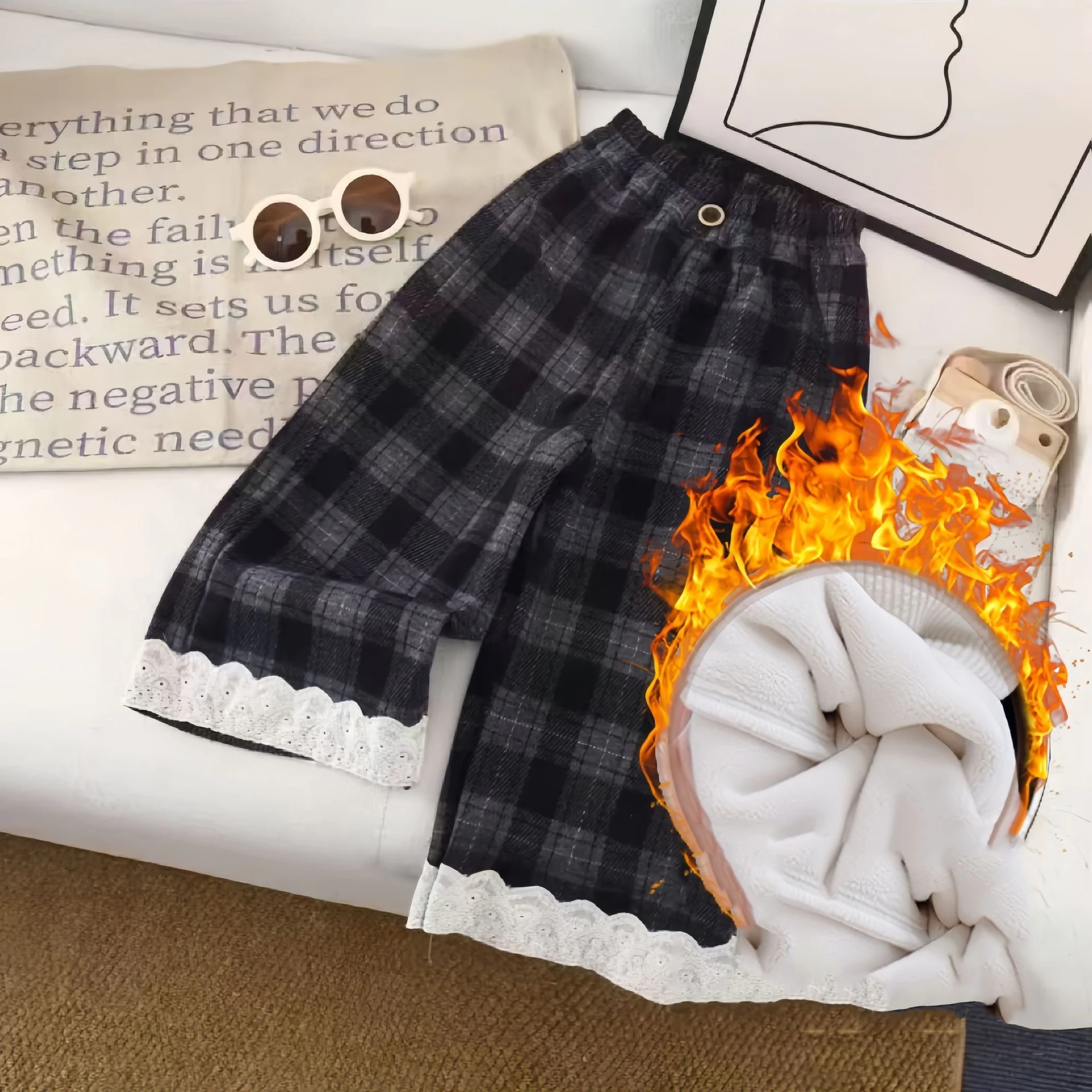 

Шерстяные штаны UNITIM для маленьких девочек, утепленные кружевные детские прямые штаны для маленьких девочек, зимние штаны с эластичной резинкой на талии для маленьких девочек