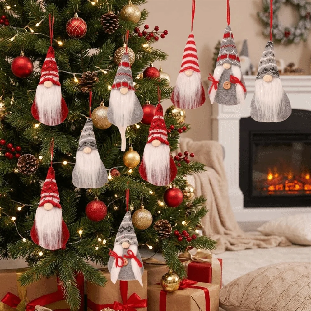 Gifts Santa Claus Christmas Gnome Pendant Faceless Plush Christmas Tree Hanging Doll Bow Knitted Tomte Ornaments Festival
