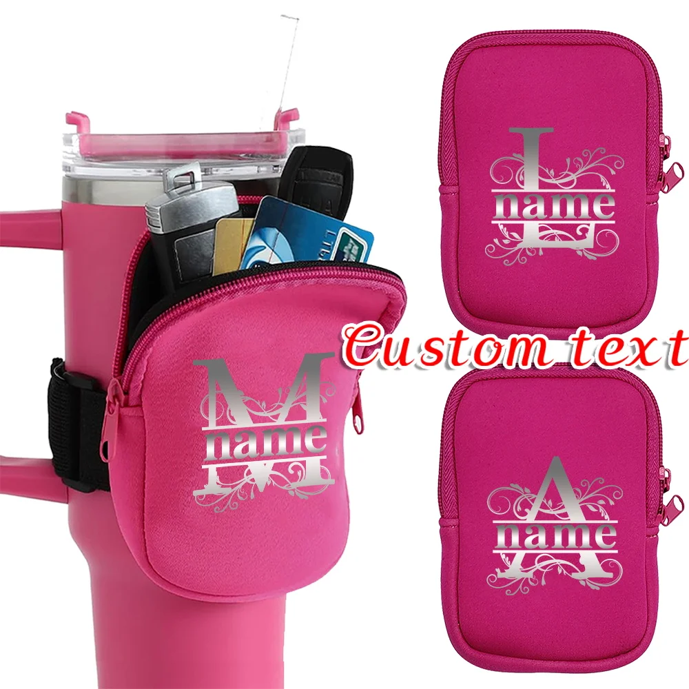 

Custom Name Stanley Cup Water Bottle Bag Multi functional Deep Pink Water Bottle Bag Card Key Wallet Earphone Bag