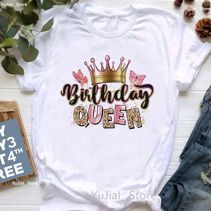 Watercolor Birthday Queen Butterfly Printed T Shirt Women Birthday Gift Tshirt Female Cool Summer Tops Tee Shirt Femme