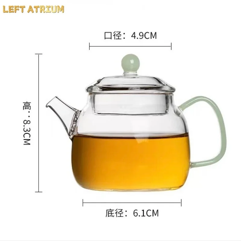  150m Mini Glass Teapot with imitation Green Jade Handle Heat Resistant Borosilicate Kung Fu Tea Pot for Brewing Green Tea Puer