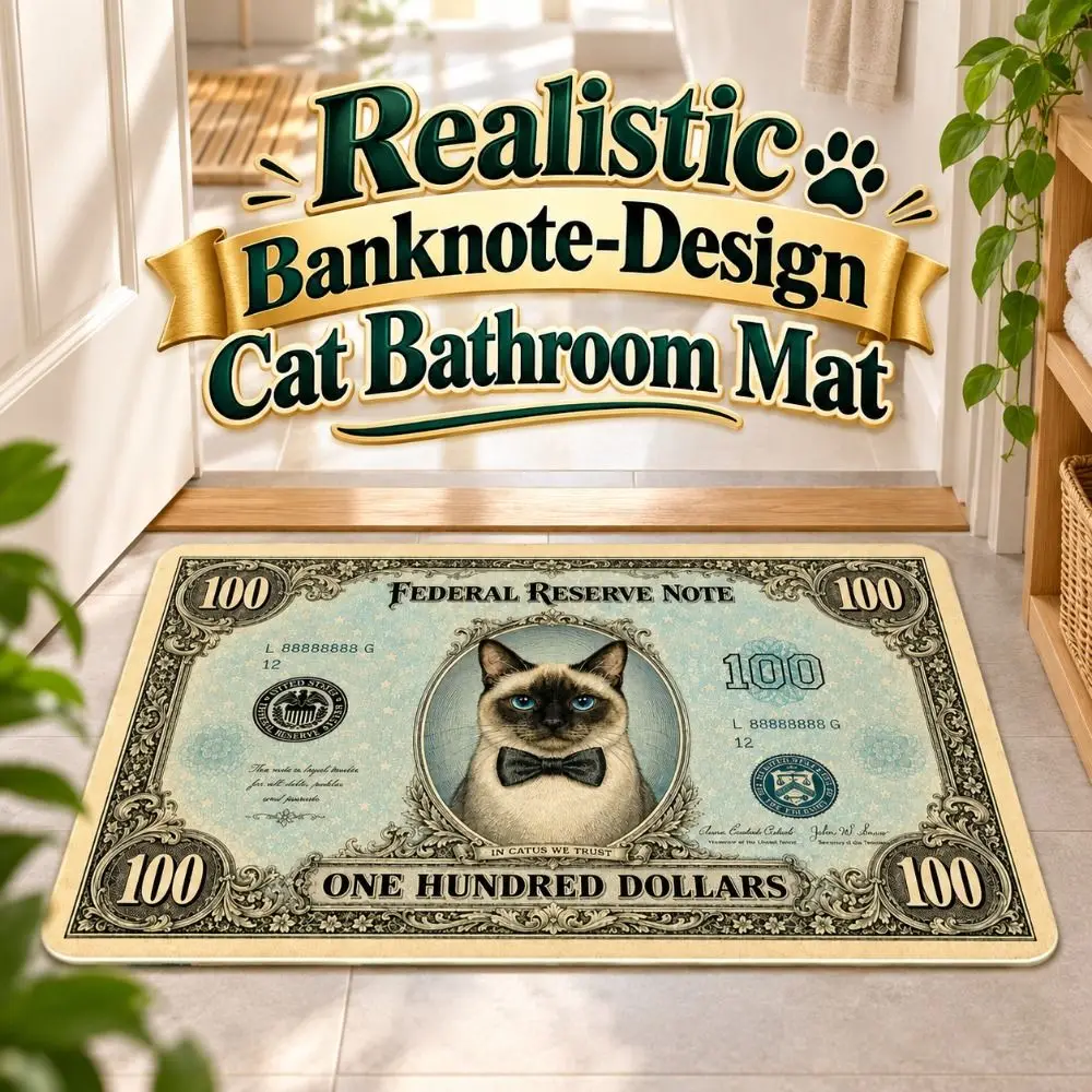 Diatomaceous Earth Realistic Banknote Cat Floor Mat Water-absorbing Washable Bathroom Carpet Non-slip 40×60CM Bedroom Door Rug