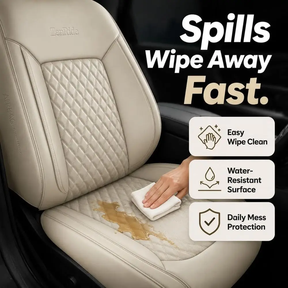 Universal 3D Contoured Nappa Leather Car Seat Covers Set, Full Coverage, Waterproof, Thick Texture for Most SUVs, Trucks, Sedans
