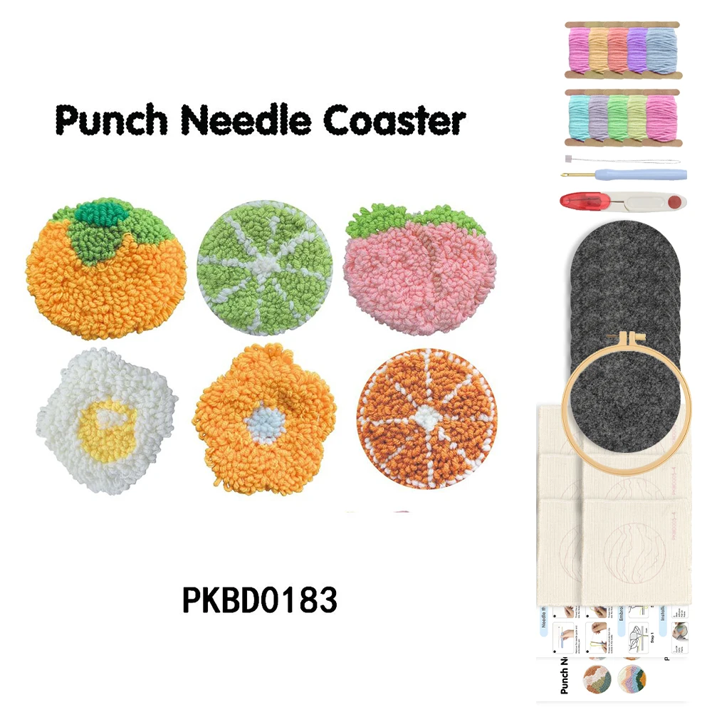 

6 Pcs/set Fruit Punch Needle Coaster Kit Punch Needle Embroidery Kit for Adults DIY Craft Supplies Tufted Coasters Tablemat