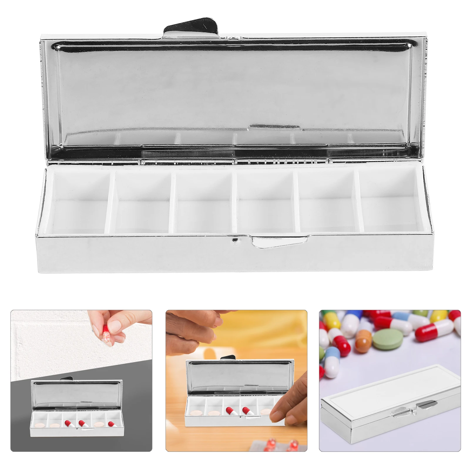

Stainless Steel Portable Pill Organizer Case 6 Compartments Compact Medicine Storage Holder For Travel Daily Use Metal