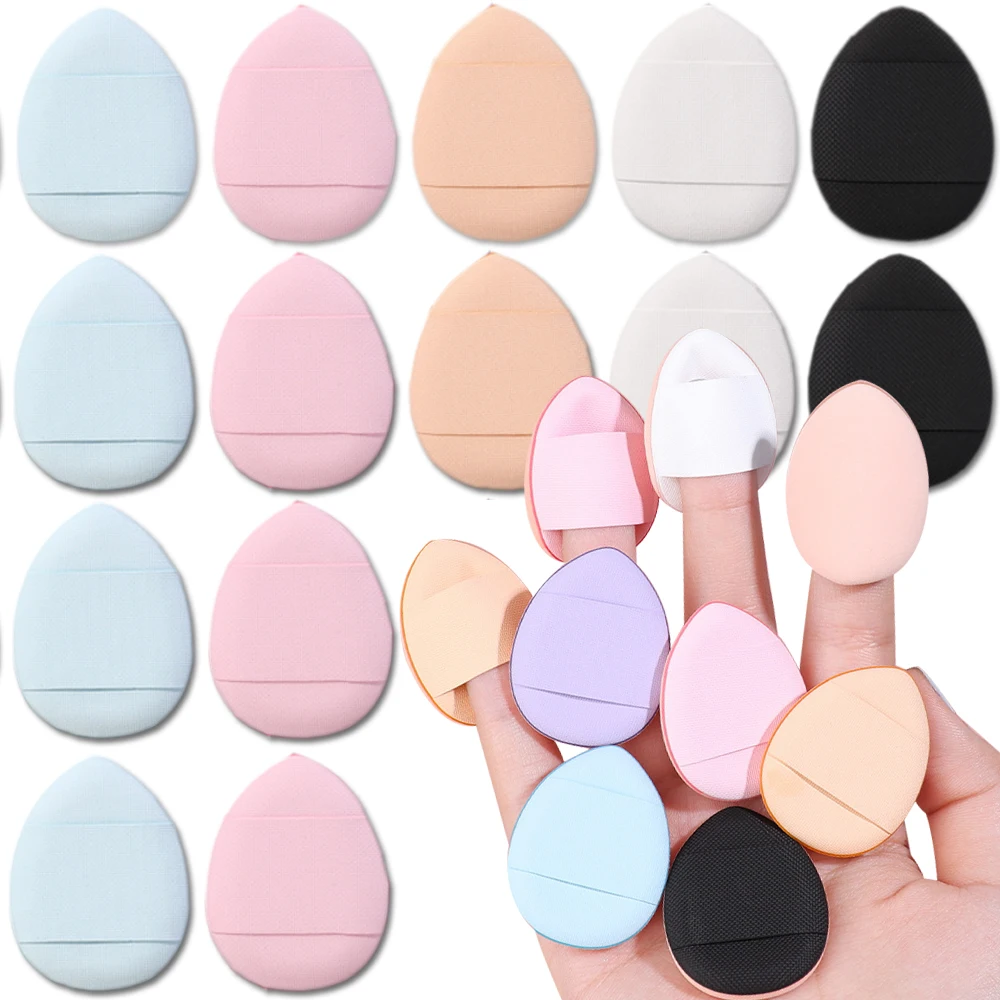 Mini tamanho Finger Puff com caixa, corretivo Foundation Sponge, No Eat Powder Puff, maquiagem úmida e seca, ferramentas cosméticas sem costura, 10pcs