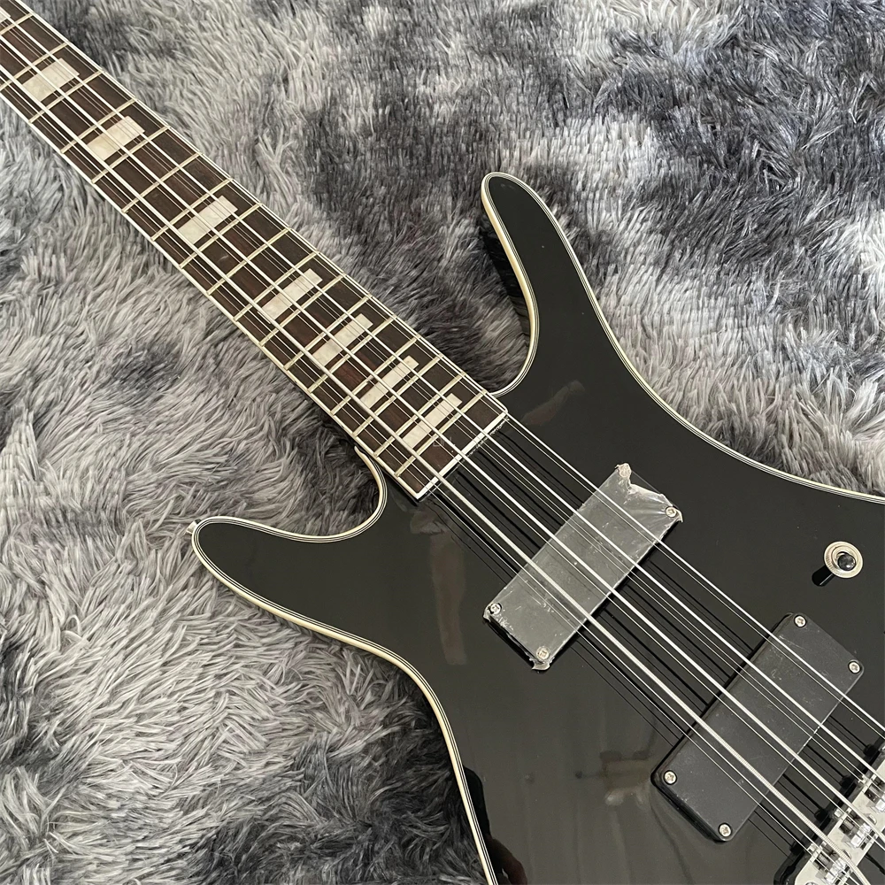 Factory Custom Electric Bass 10 String Bass Black Body Rosewood Fingerboard Closed Pickup Silver Hardware