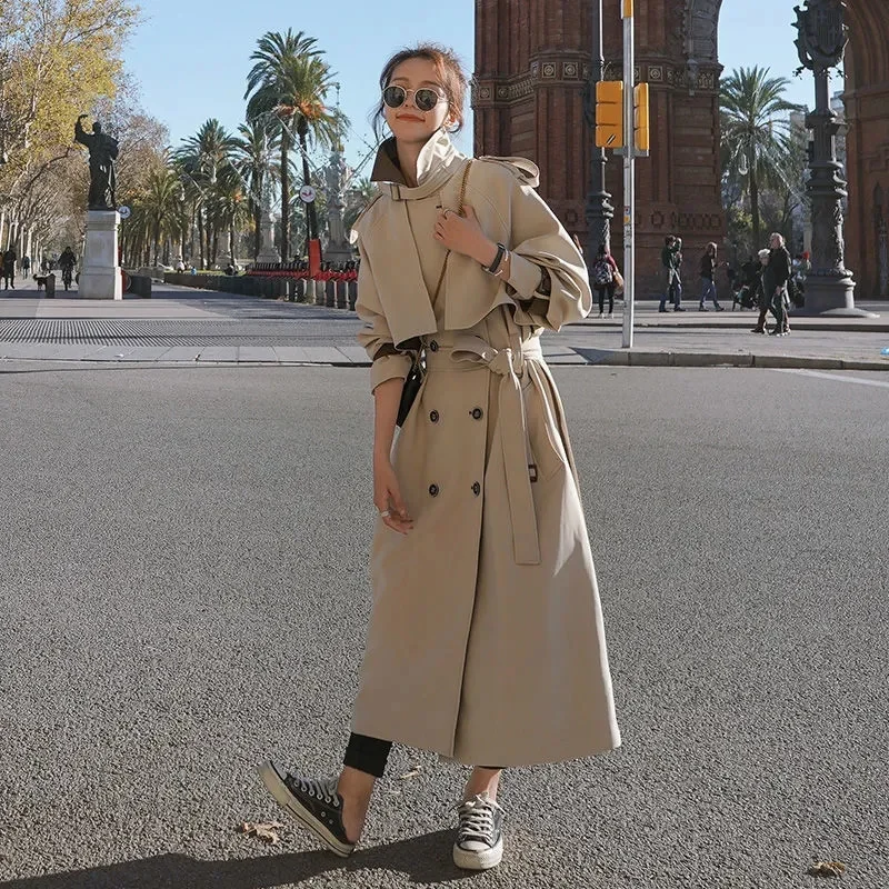 Gabardina por encima de la rodilla para mujer, abrigo de longitud media de alto grado, Popular, de Color sólido, para otoño, novedad de este año, 2023