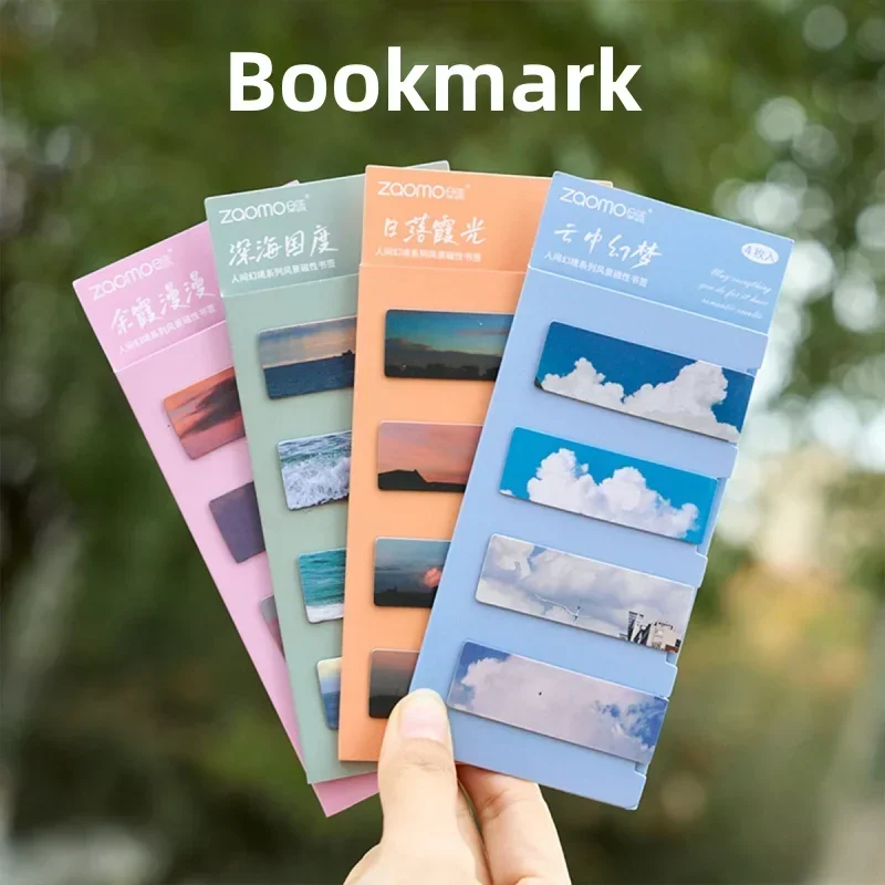 4pcs/set Creative Design Landscape Series Bookmark Mountains Ocean Night Sky Bookmark for Book Ins Simplicity Bookmark