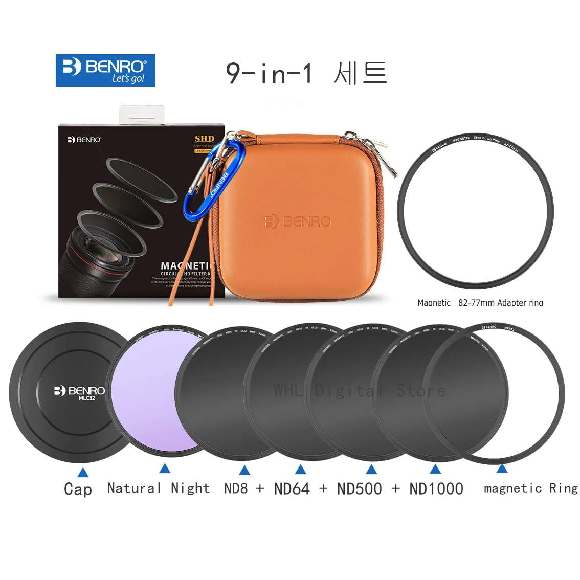 

Benro Magnetic Filter 82mm Kit (Nd8+Nd64+ND500+Nd1000+Natural Night+ Cap+Magnetic 82mm Adapter Ring+82-77 Ring+Pouch)