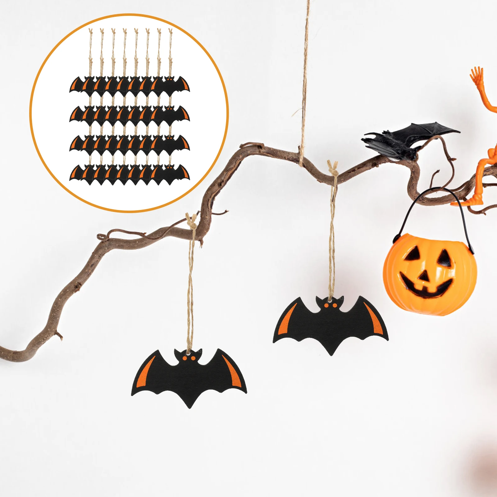 

100pcs Halloween Bat Pendant Wooden Cutout Hanging Decor Vintage Party Ornaments Bat Hanging Wood Pieces Wall Home Bar Coffee