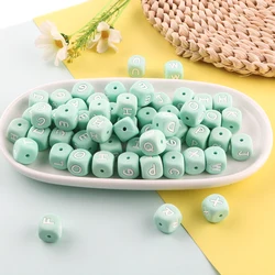 Sunrony 10~100Pcs 12MM Green Silicone Letter Beads Square Alphabet Spacer Bead For Jewelry Making DIY Name Bracelet Accessories