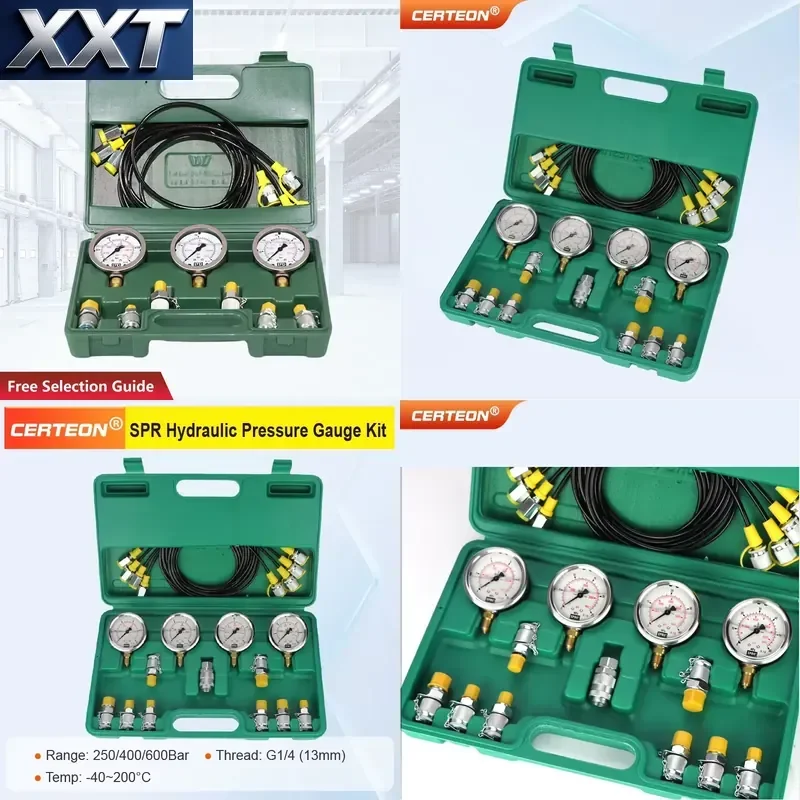 XXT Heavy Machinery Diagnostic PSI Field Service 250 400 600 Bar Excavator Gauge Hydraulic Pressure Test Kit