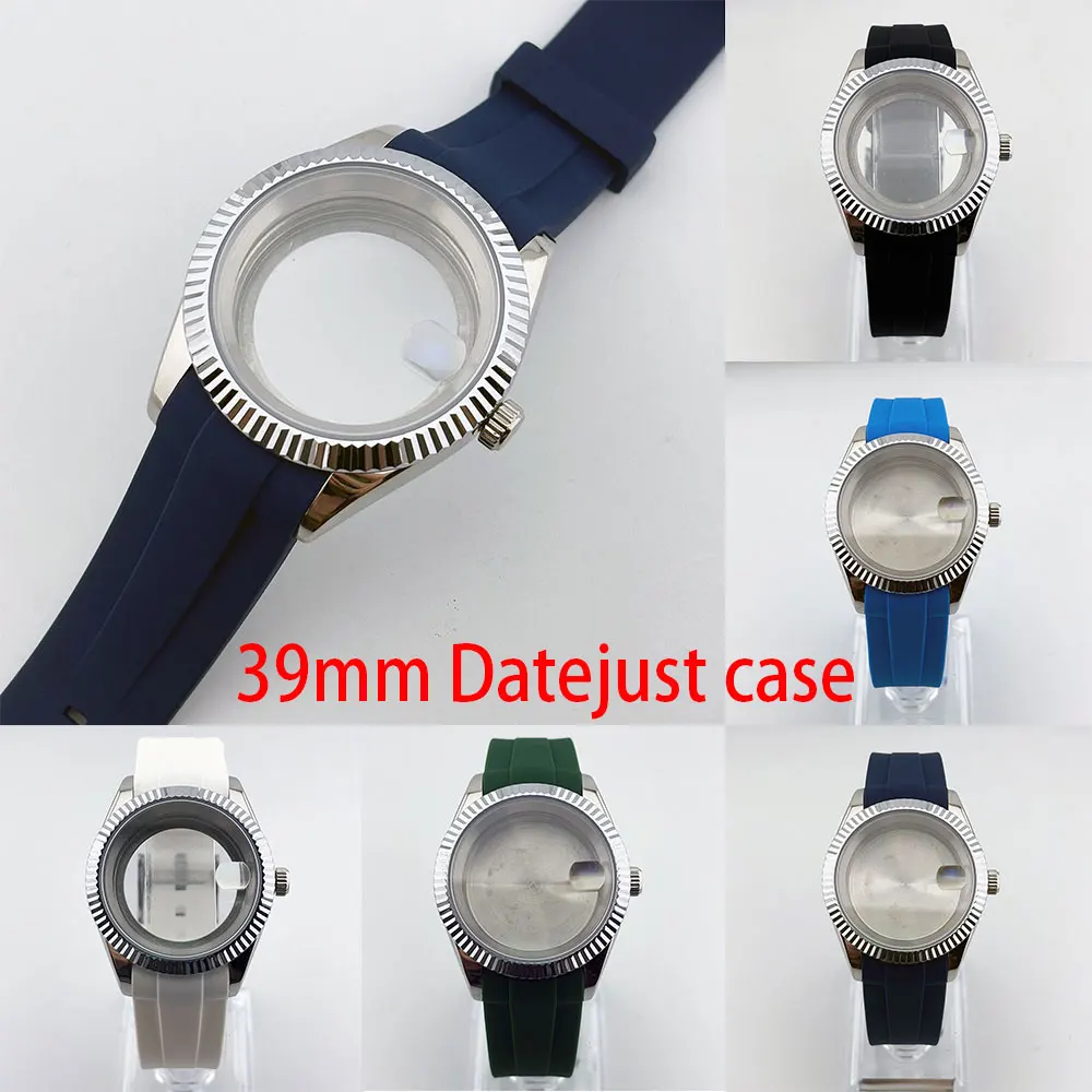 39mm-デイトジャストケース-透明-ステンレススチール製リアカバー-5気圧防水-ラバーストラップ-nh35-nh36-ムーブメント対応