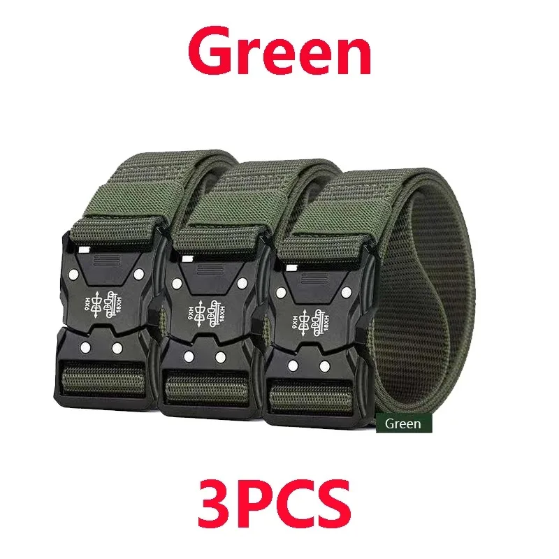 3PC Men Tactical Belt Army Outdoor Hunting Mountaineering Multi functional Nylon Canvas Woven Trouser Belt Plastic Buckle