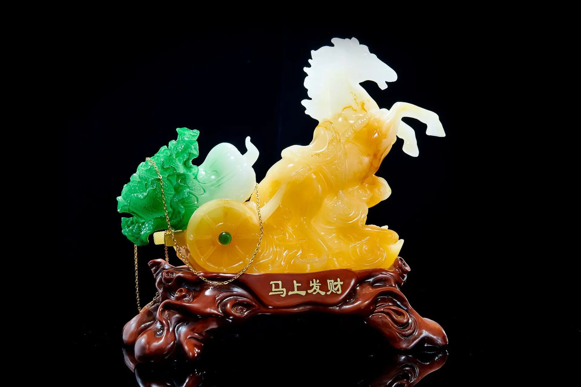 

Feng shui Resin horse Sculpture Chinese Home Decor Lucky Statue Office Figurines Imitation jade cabbage Gift Craft Ornament