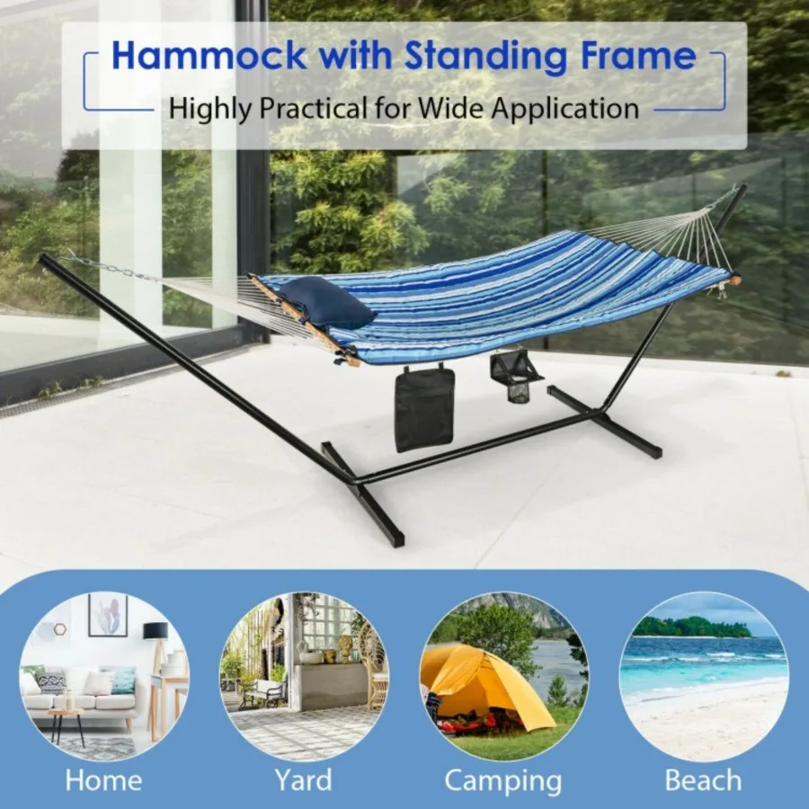 Juego de soporte para silla hamaca, columpio Cn con portavasos de almohada para interiores y exteriores