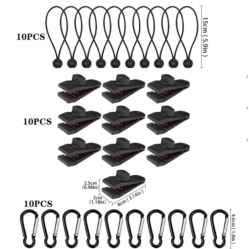 

2026 Tent Clips With Elastic Ball Rope 10/12pcs Sturdy Crocodile Clamp Outdoor Tarpaulin Fixed Camping Hook Heavy Duty Windproof